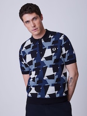 Fred Perry Black Fragment Jacquard Knit Polo Shirt - Image 1 of 4