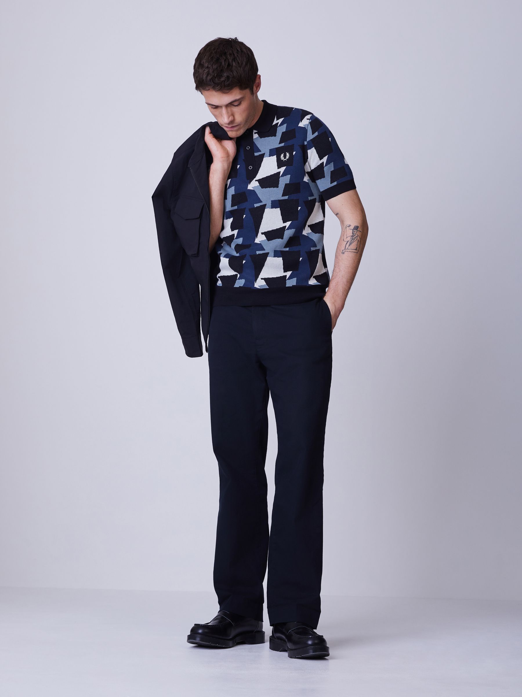 【BLACK】Jacquard knit shirt Black Jacquard Stripe Knit Shirt - Casual Shirts | Country Road