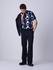 Fred Perry Black Fragment Jacquard Knit Polo Shirt - Image 2 of 4