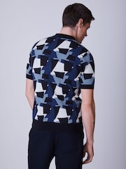 Fred Perry Black Fragment Jacquard Knit Polo Shirt - Image 3 of 4