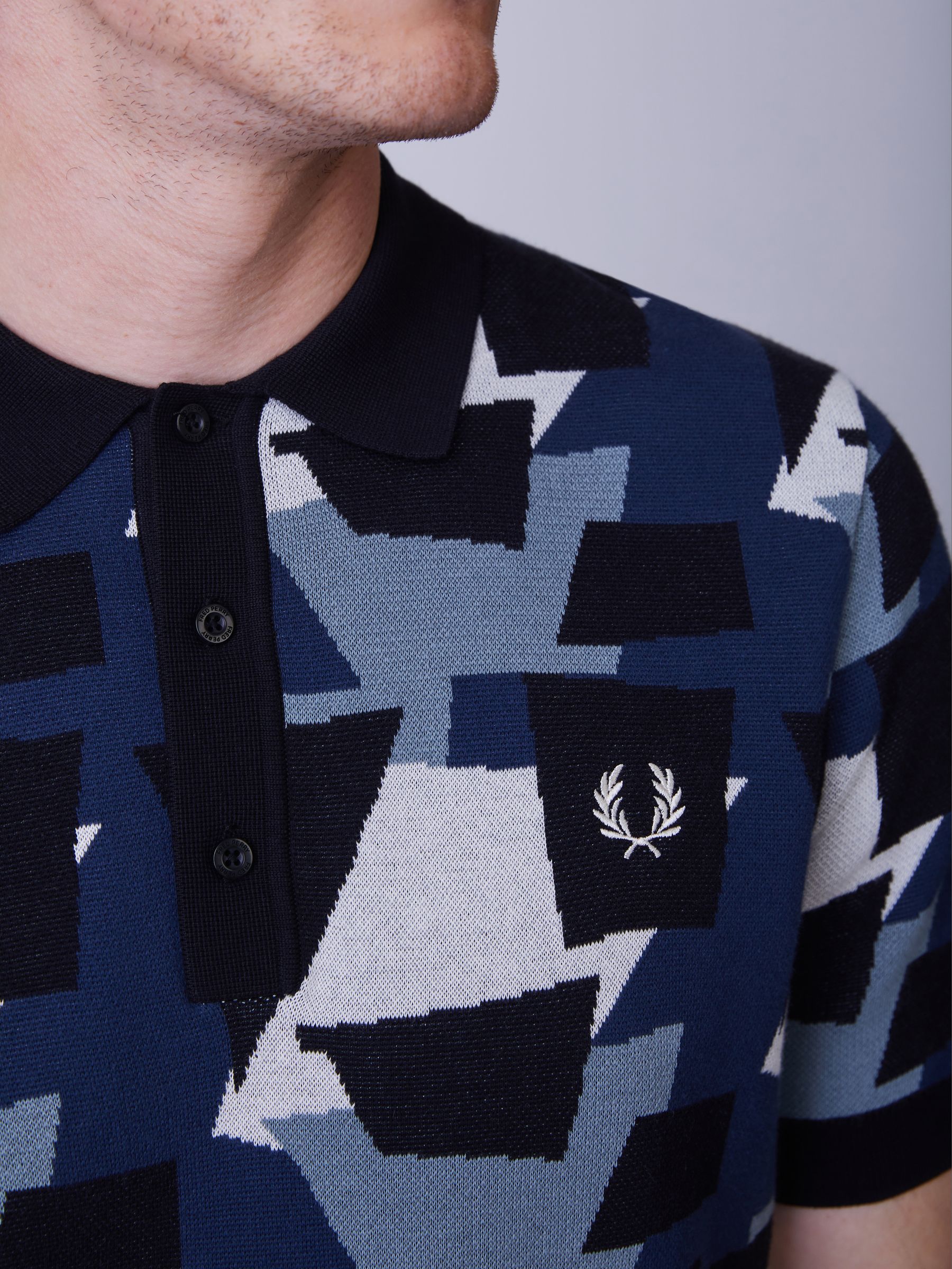 Buy Fred Perry Black Fragment Jacquard Knit Polo Shirt from Next