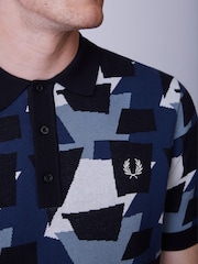 Fred Perry Black Fragment Jacquard Knit Polo Shirt - Image 4 of 4