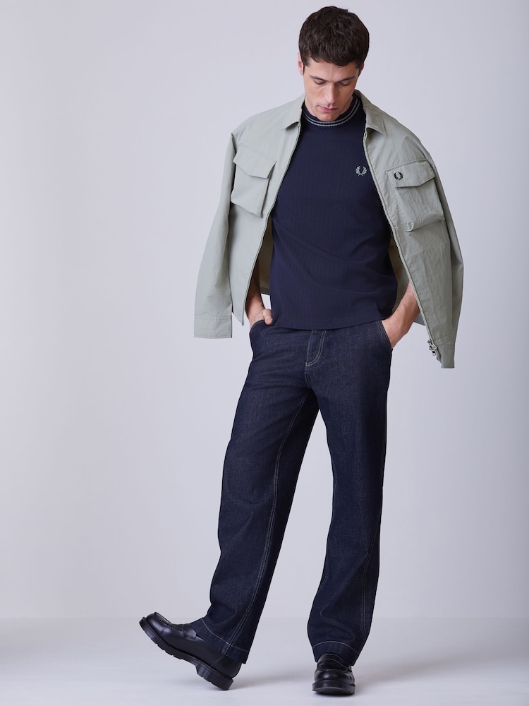 Fred Perry Blue Ribbed Knitted T-Shirt - Image 2 of 5