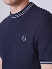 Fred Perry Blue Ribbed Knitted T-Shirt - Image 4 of 5