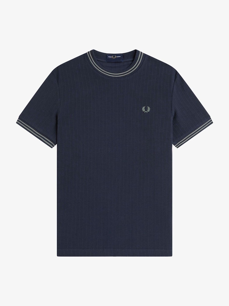 Fred Perry Blue Ribbed Knitted T-Shirt - Image 5 of 5