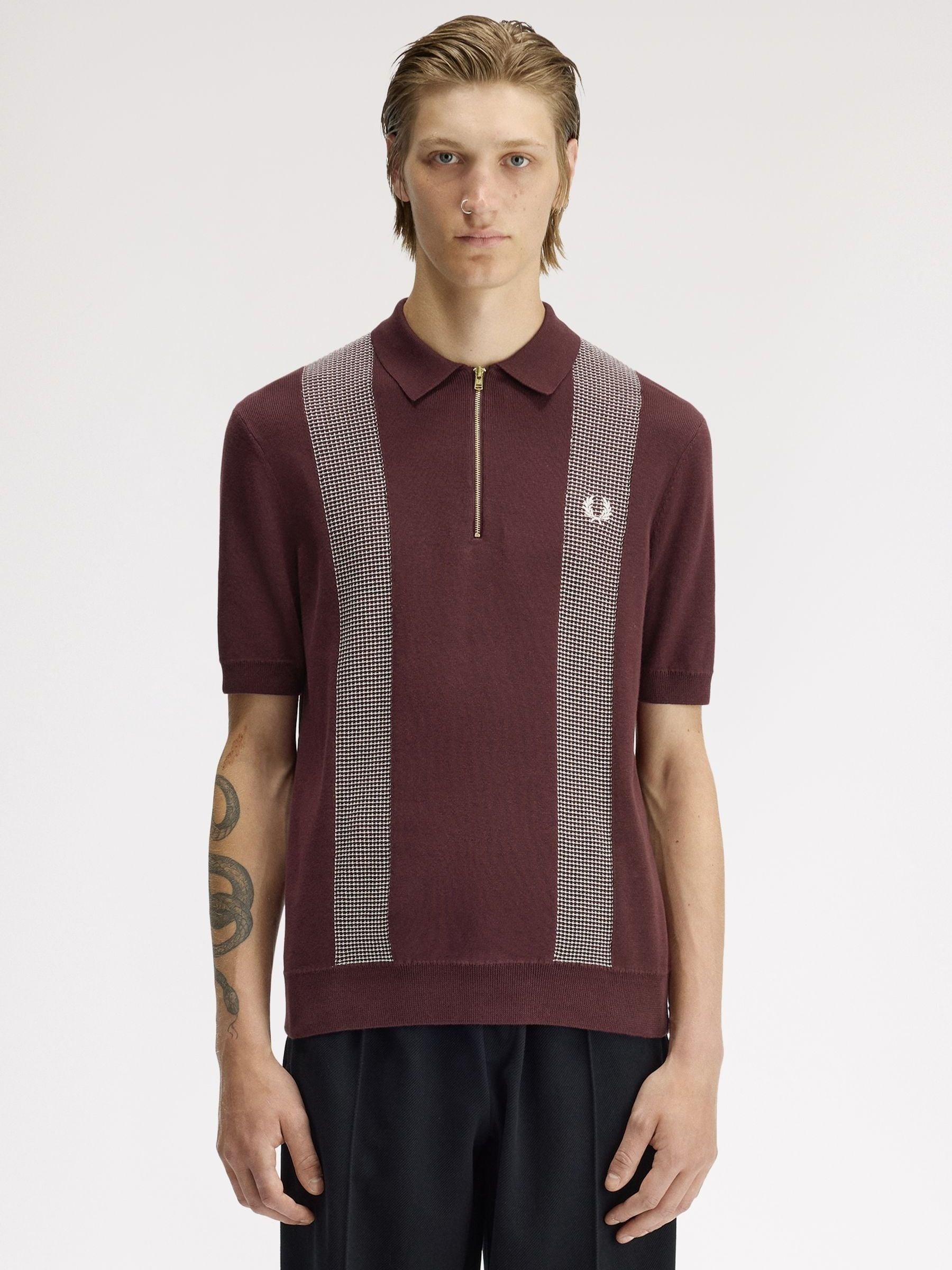 Buy Fred Perry Red Panel Detail Knitted Polo Shirt from Next USA