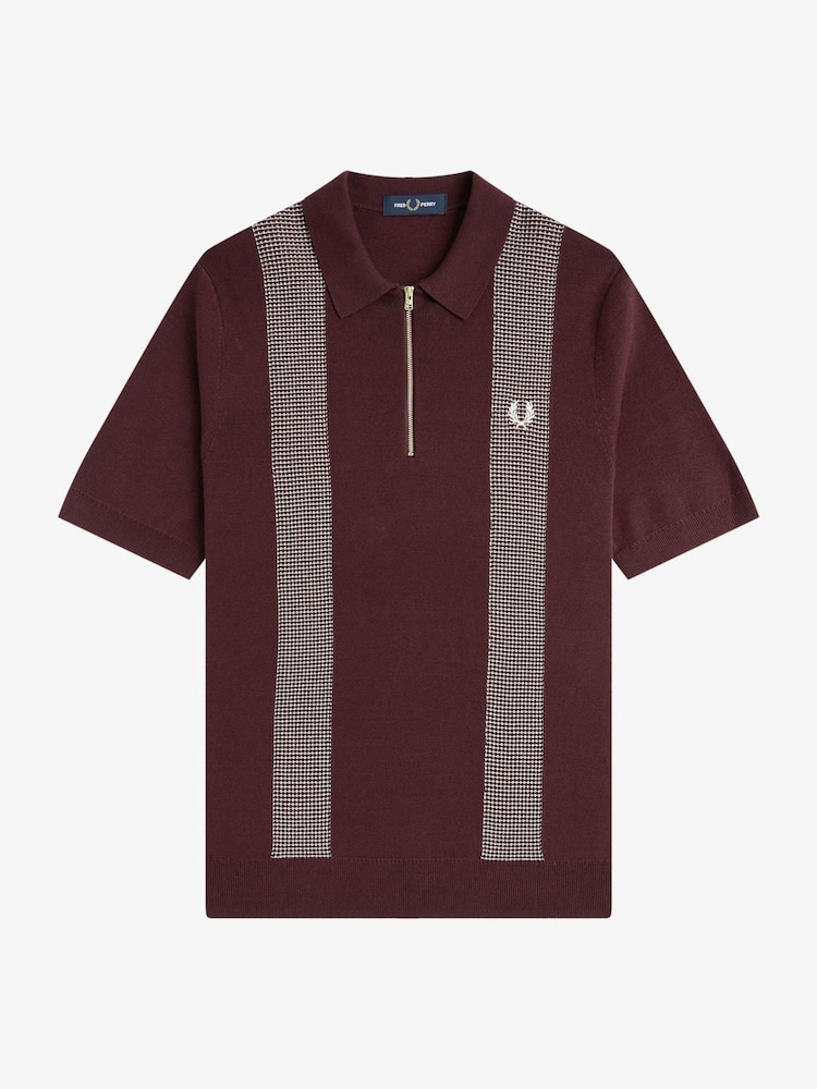 Fred Perry Red Panel Detail Knitted Polo Shirt - Image 1 of 1
