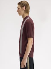 Fred Perry Red Panel Detail Knitted Polo Shirt - Image 2 of 7
