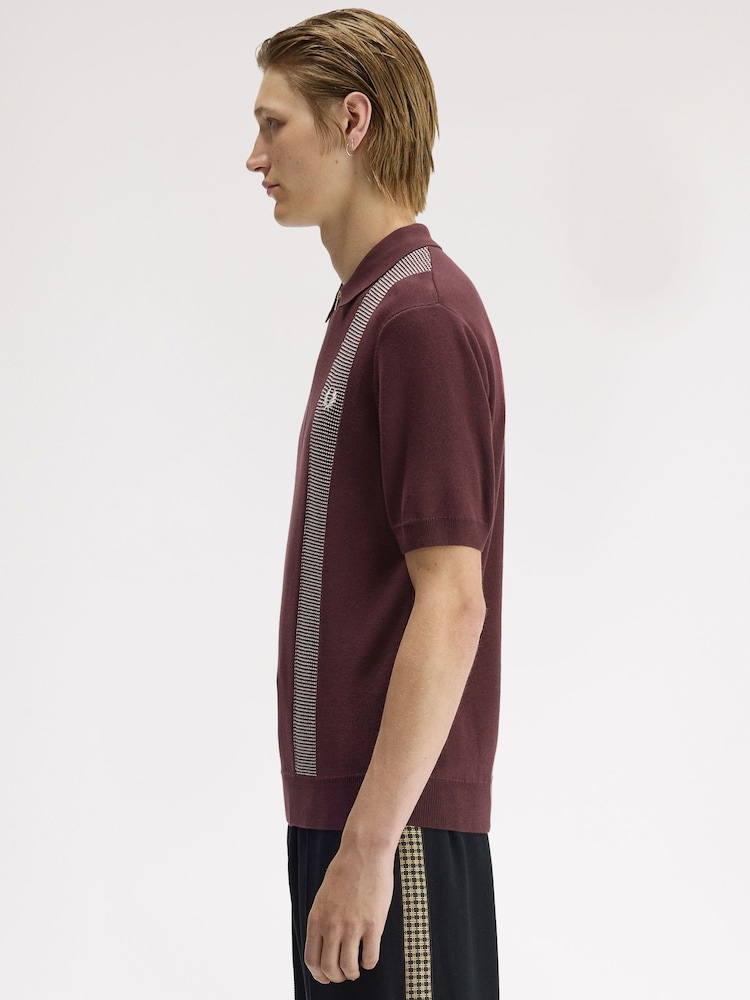 Fred Perry Red Panel Detail Knitted Polo Shirt - Image 2 of 7