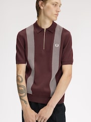 Fred Perry Red Panel Detail Knitted Polo Shirt - Image 3 of 7