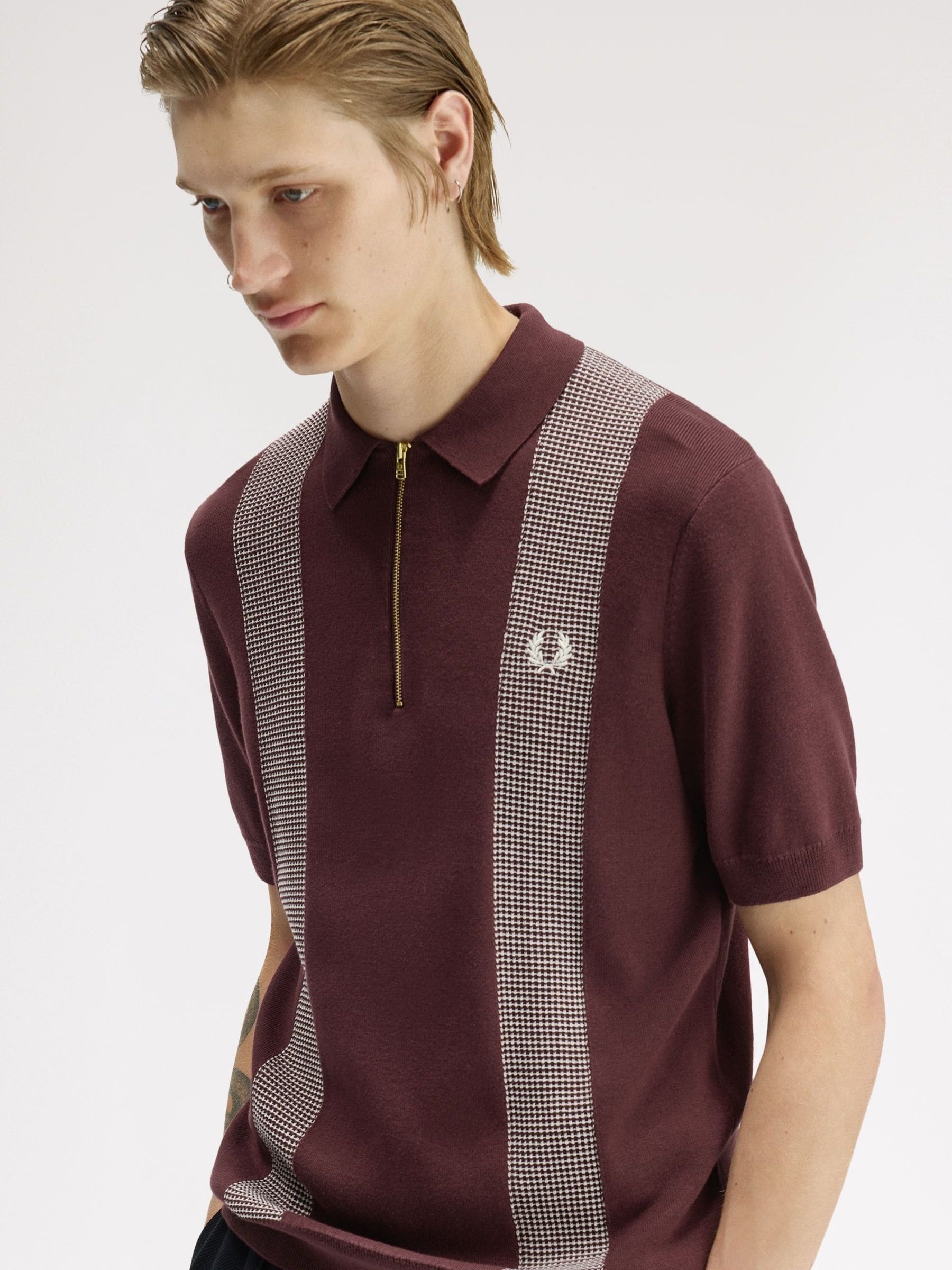 Buy Fred Perry Red Panel Detail Knitted Polo Shirt from Next USA