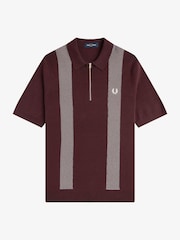 Fred Perry Red Panel Detail Knitted Polo Shirt - Image 7 of 7