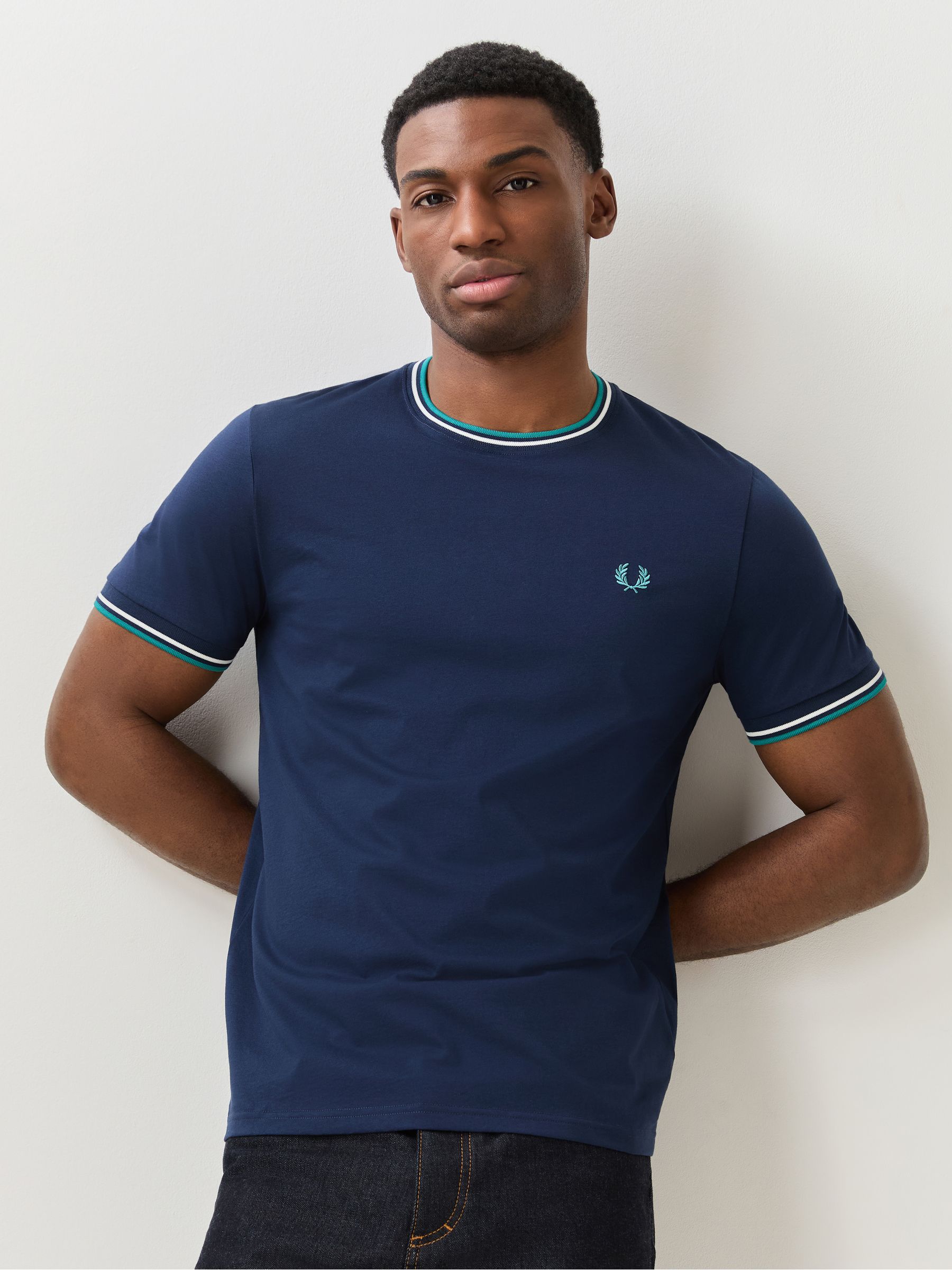 Buy Fred Perry Dark Blue Fred Perry Twin Tipped Logo T-Shirt from
