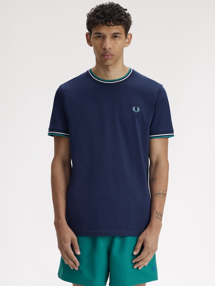 Fred Perry Blue Twin Tipped T-Shirt - Image 1 of 8 Fred Perry Blue Twin Tipped T-Shirt - Image 1 of 8