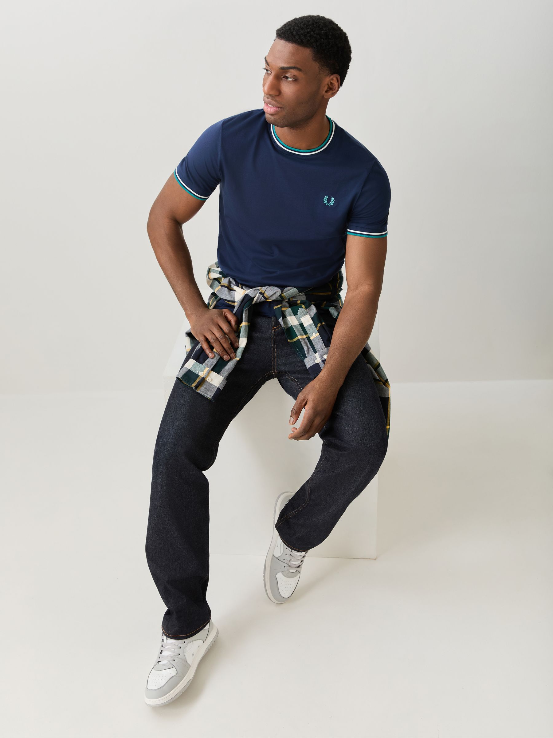 Buy Fred Perry Dark Blue Fred Perry Twin Tipped Logo T-Shirt from
