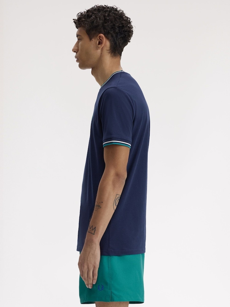 Fred Perry Blue Twin Tipped T-Shirt - Image 2 of 8 Fred Perry Blue Twin Tipped T-Shirt - Image 2 of 8