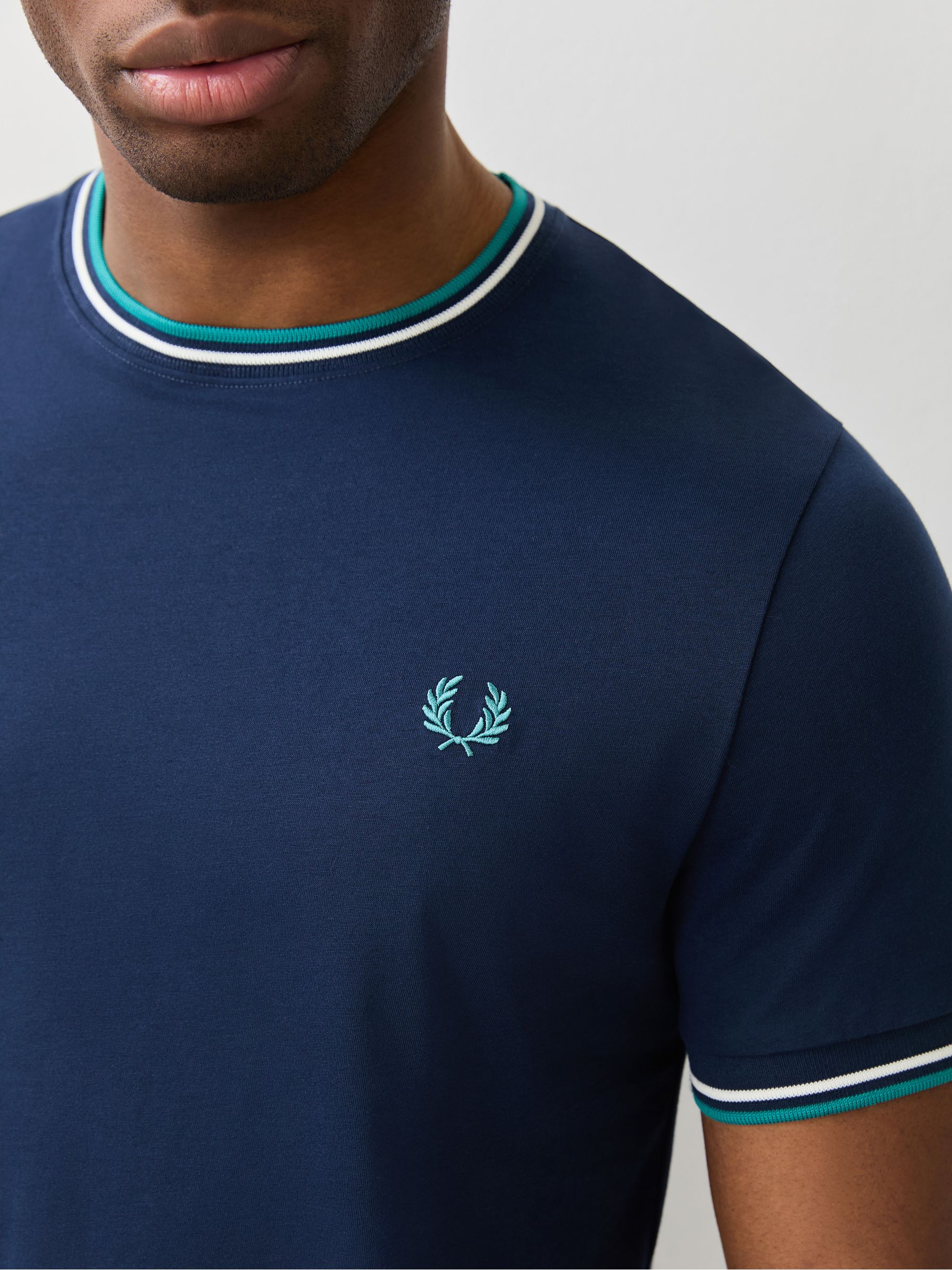 Buy Fred Perry Dark Blue Fred Perry Twin Tipped Logo T-Shirt from