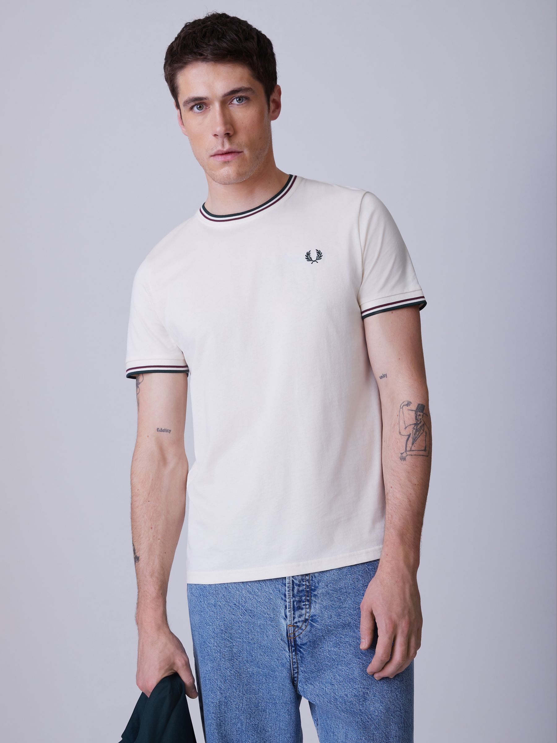 Buy Fred Perry Off White Fred Perry Twin Tipped Logo T-Shirt from