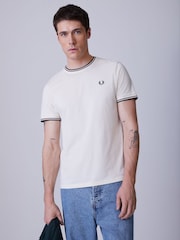 Fred Perry Cream Twin Tipped T-Shirt - Image 1 of 5