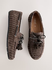 Chocolate Brown Weave Forever Comfort® Leather Charm Boat Shoes - Image 1 of 11