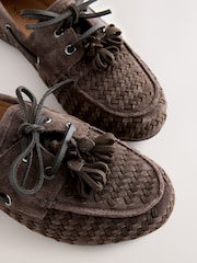 Chocolate Brown Weave Forever Comfort® Leather Charm Boat Shoes - Image 10 of 11