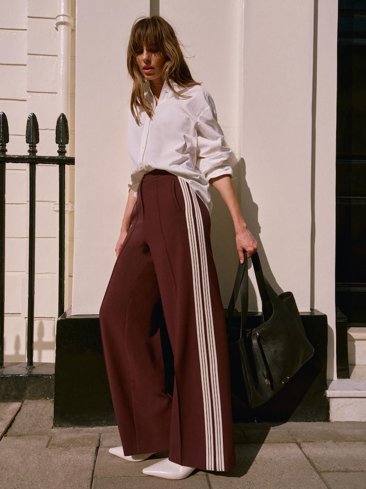 Mint Velvet Red Burgundy Side Stripe Trousers - Image 1 of 7