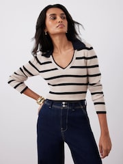 Mint Velvet Cotton Blend Striped Ribbed Top - Imagen 1 de 7