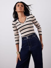 Mint Velvet Cotton Blend Striped Ribbed Top - Imagen 2 de 7