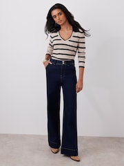 Mint Velvet Cotton Blend Striped Ribbed Top - Imagen 4 de 7