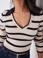 Mint Velvet Cotton Blend Striped Ribbed Top - Imagen 5 de 7