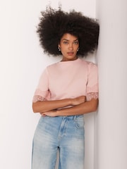 Mint Velvet Pink Cotton Lace Trim T-Shirt - Image 2 of 6