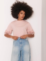 Mint Velvet Pink Cotton Lace Trim T-Shirt - Image 3 of 6