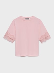 Mint Velvet Pink Cotton Lace Trim T-Shirt - Image 5 of 6