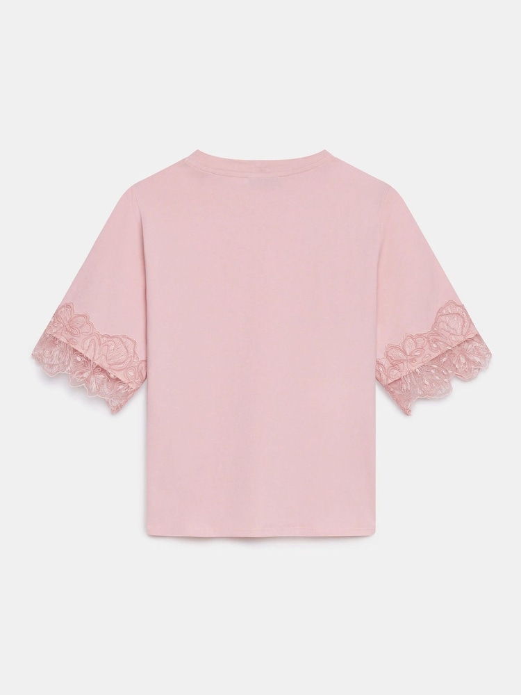 Mint Velvet Pink Cotton Lace Trim T-Shirt - Image 6 of 6