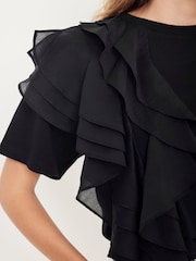 Mint Velvet Black Cotton Frill T-Shirt - Image 5 of 7