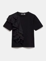 Mint Velvet Black Cotton Frill T-Shirt - Image 6 of 7