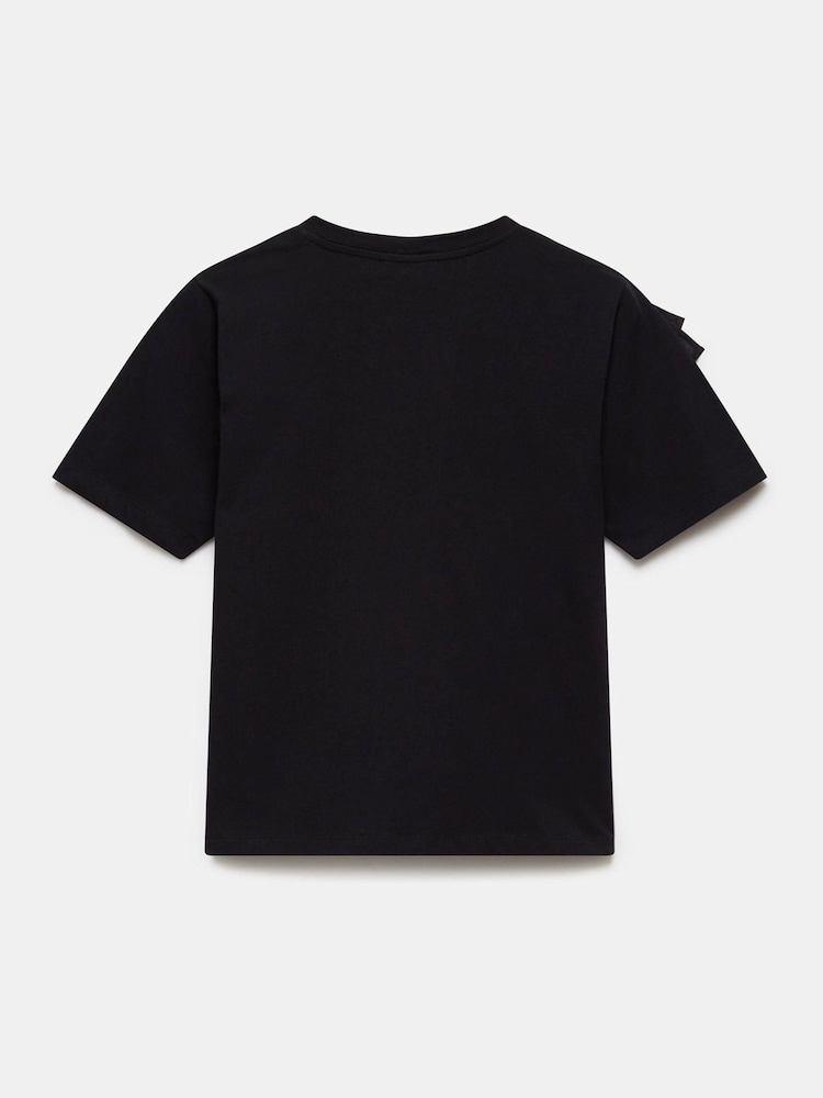 Mint Velvet Black Cotton Frill T-Shirt - Image 7 of 7