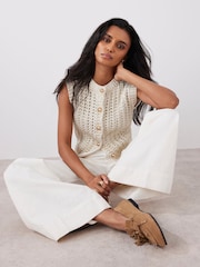 Mint Velvet Gold Cotton Blend Foil Knit Waistcoat - Image 1 of 7