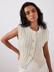 Mint Velvet Gold Cotton Blend Foil Knit Waistcoat - Image 2 of 7