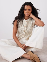 Mint Velvet Gold Cotton Blend Foil Knit Waistcoat - Image 3 of 7