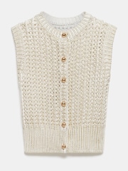 Mint Velvet Gold Cotton Blend Foil Knit Waistcoat - Image 6 of 7