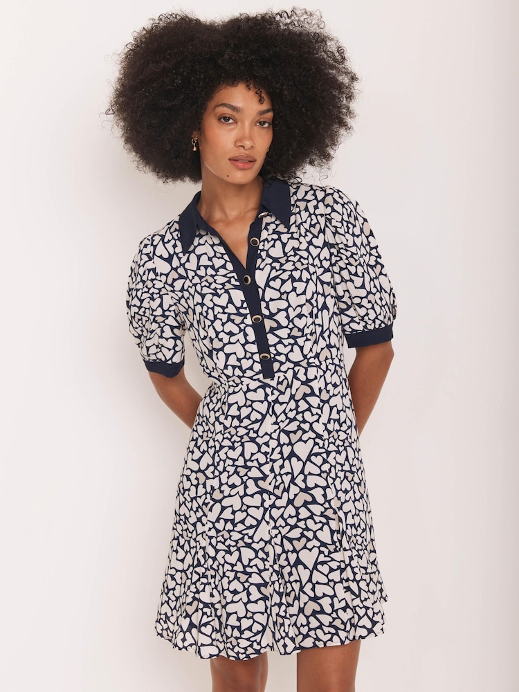 Mint Velvet Grey Heart Print Mini Dress - Image 2 of 7 Mint Velvet Grey Heart Print Mini Dress - Image 2 of 7
