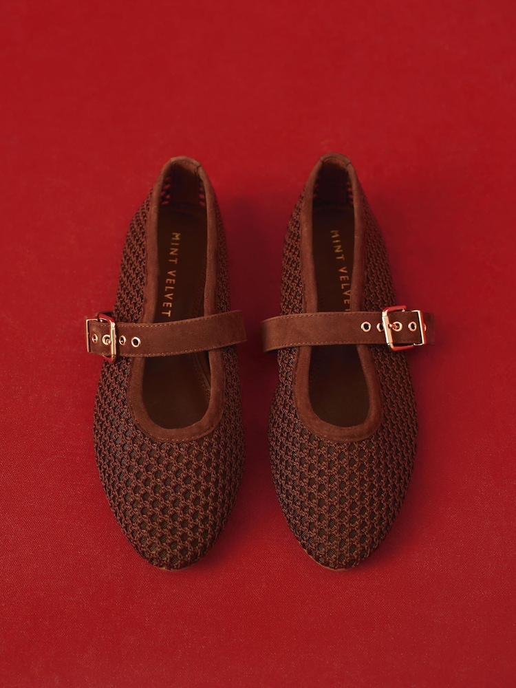 Mint Velvet Brown Trixie Mesh Ballet Flat Pumps - Image 1 of 5