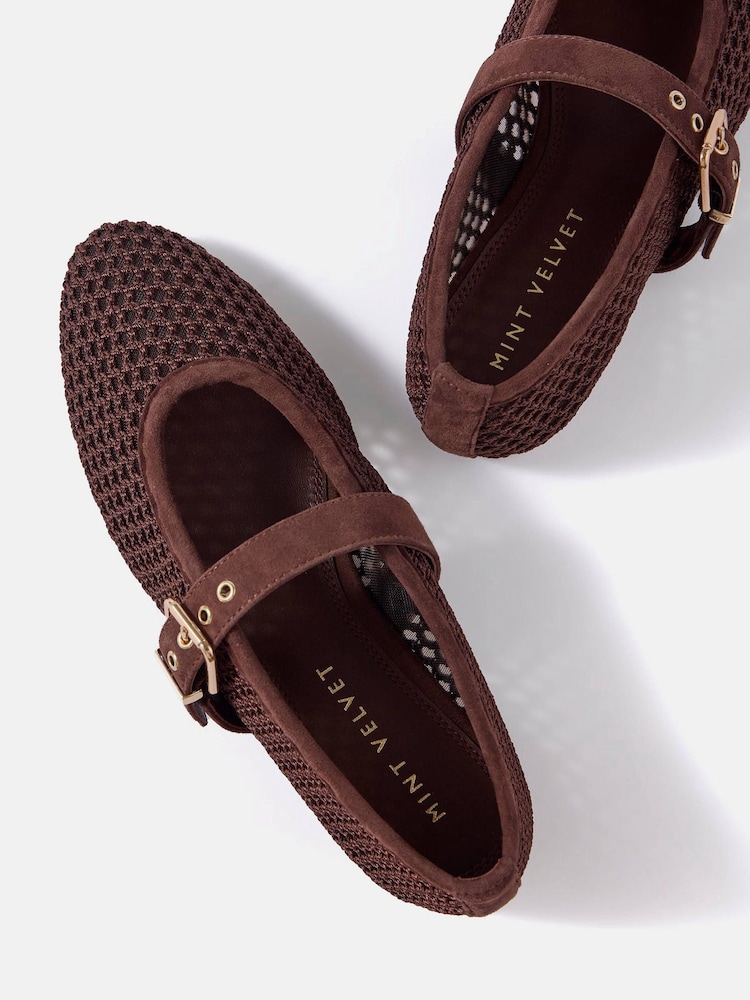Mint Velvet Brown Trixie Mesh Ballet Flat Pumps - Image 5 of 5