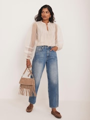 Mint Velvet Natural Sheer Trim Detail Blouse - Image 3 of 8