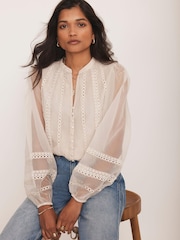 Mint Velvet Natural Sheer Trim Detail Blouse - Image 4 of 8