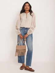 Mint Velvet Natural Sheer Trim Detail Blouse - Image 5 of 8