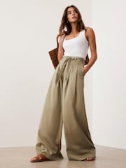 Mint Velvet Green Belted Wide Leg Trousers - Image 1 of 8