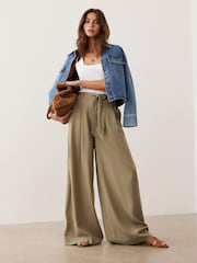 Mint Velvet Green Belted Wide Leg Trousers - Image 3 of 8