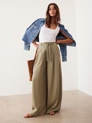 Mint Velvet Green Belted Wide Leg Trousers - Image 4 of 8
